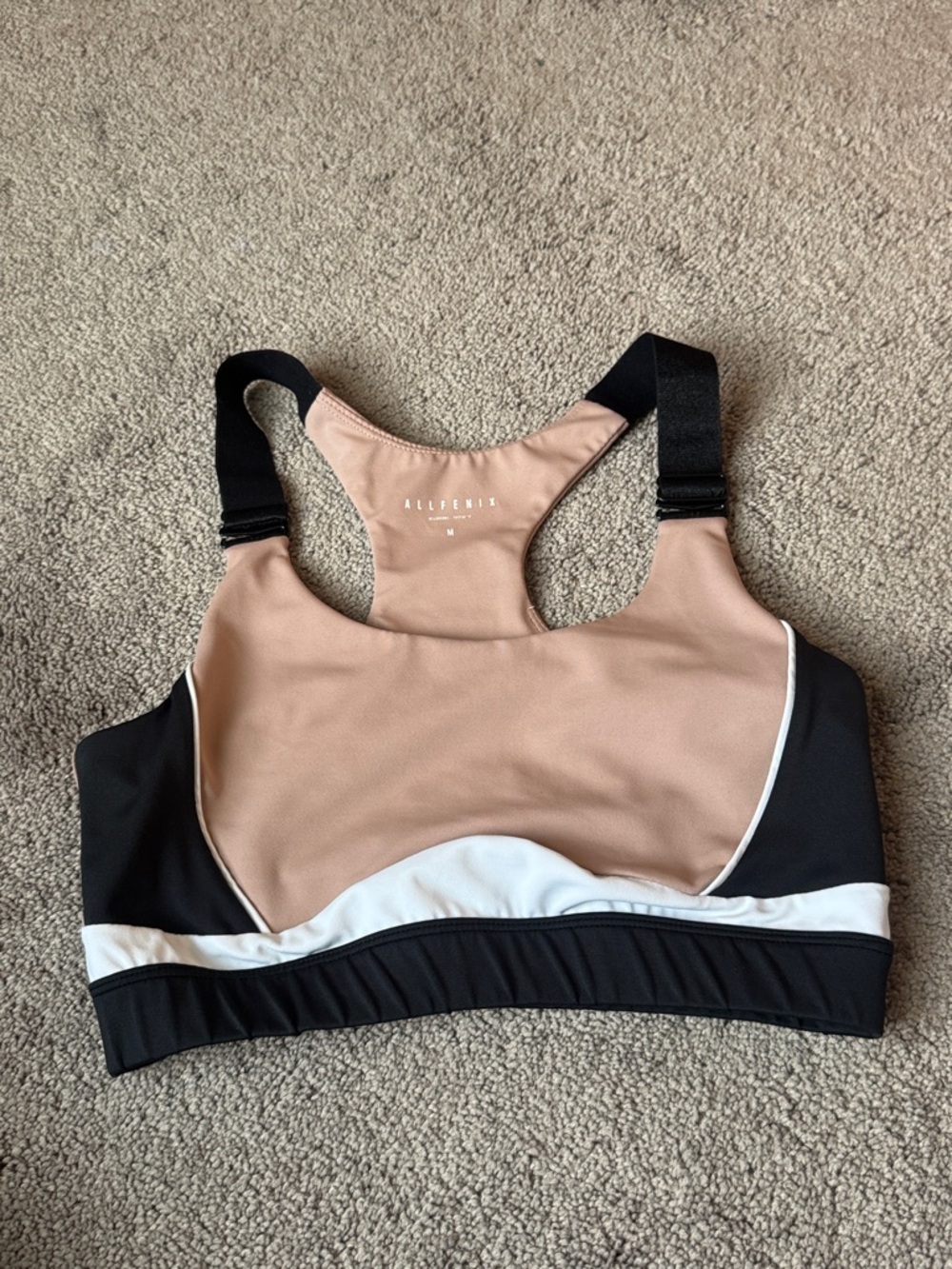 AllFenix Beige Black Racerback Sports Bra Medium Support SIZE M